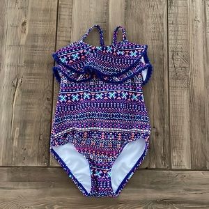 Girls bikini with ruffles and pom-poms